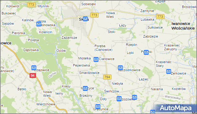 mapa Cianowice, Cianowice na mapie Targeo