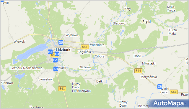 mapa Cibórz gmina Lidzbark, Cibórz gmina Lidzbark na mapie Targeo