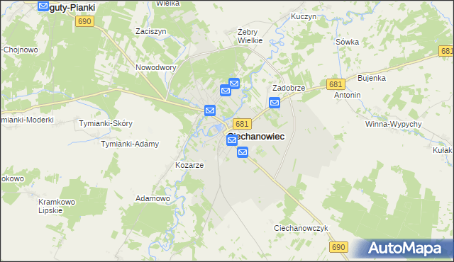 mapa Ciechanowiec, Ciechanowiec na mapie Targeo