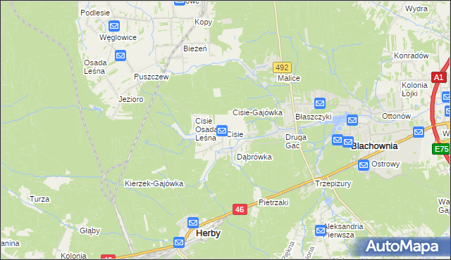 mapa Cisie gmina Blachownia, Cisie gmina Blachownia na mapie Targeo