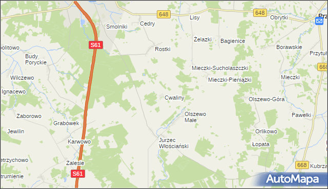 mapa Cwaliny gmina Stawiski, Cwaliny gmina Stawiski na mapie Targeo