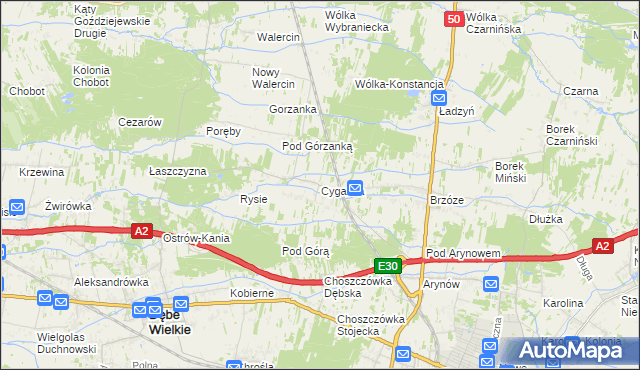 mapa Cyganka gmina Dębe Wielkie, Cyganka gmina Dębe Wielkie na mapie Targeo