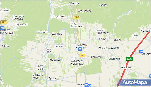 mapa Cykarzew Północny, Cykarzew Północny na mapie Targeo