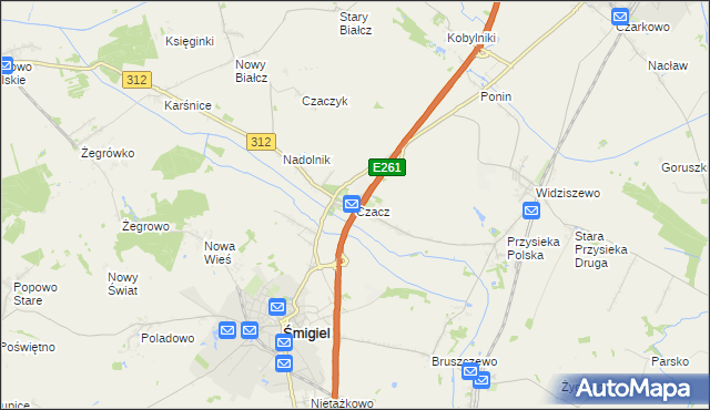 mapa Czacz gmina Śmigiel, Czacz gmina Śmigiel na mapie Targeo