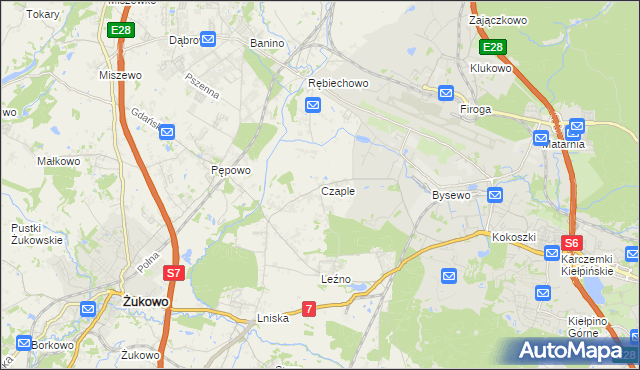 mapa Czaple gmina Żukowo, Czaple gmina Żukowo na mapie Targeo
