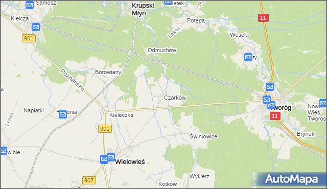 mapa Czarków gmina Wielowieś, Czarków gmina Wielowieś na mapie Targeo