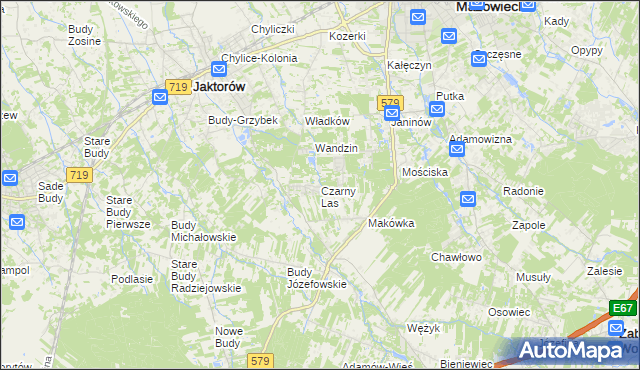 mapa Czarny Las gmina Grodzisk Mazowiecki, Czarny Las gmina Grodzisk Mazowiecki na mapie Targeo