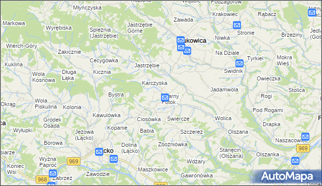 mapa Czarny Potok gmina Łącko, Czarny Potok gmina Łącko na mapie Targeo