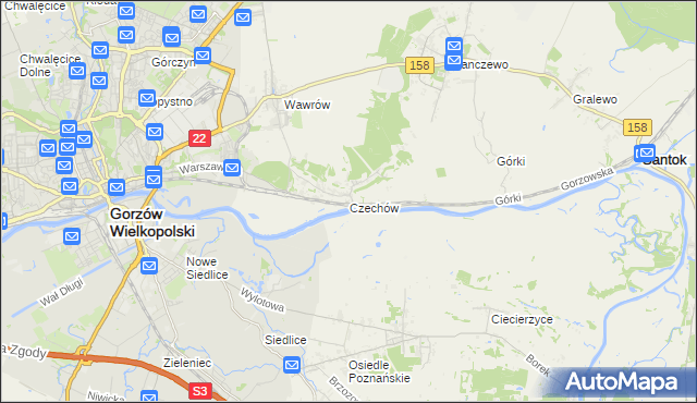 mapa Czechów gmina Santok, Czechów gmina Santok na mapie Targeo
