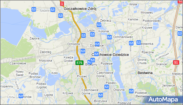 mapa Czechowic-Dziedzic, Czechowice-Dziedzice na mapie Targeo
