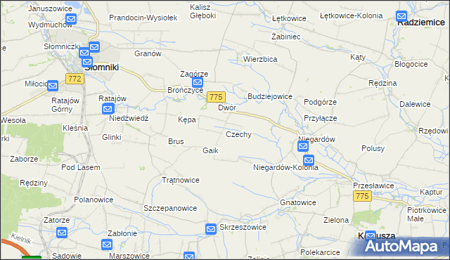 mapa Czechy gmina Słomniki, Czechy gmina Słomniki na mapie Targeo