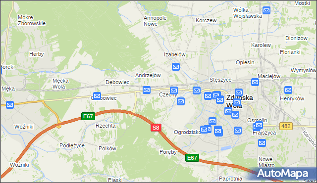 mapa Czechy gmina Zduńska Wola, Czechy gmina Zduńska Wola na mapie Targeo