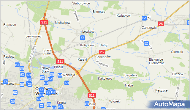 mapa Czekanów gmina Ostrów Wielkopolski, Czekanów gmina Ostrów Wielkopolski na mapie Targeo