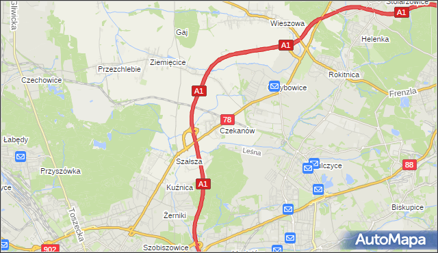 mapa Czekanów gmina Zbrosławice, Czekanów gmina Zbrosławice na mapie Targeo