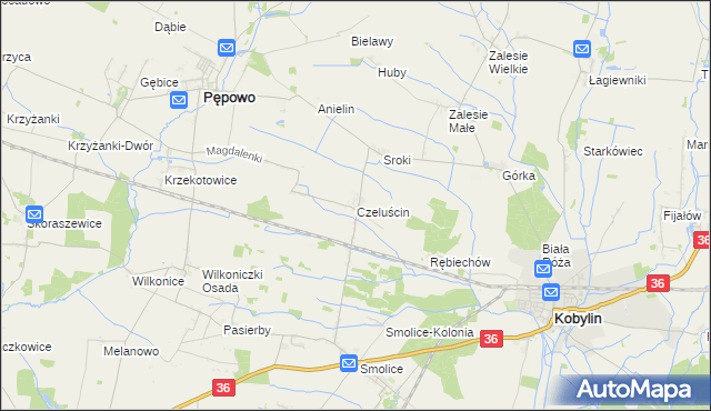 mapa Czeluścin gmina Pępowo, Czeluścin gmina Pępowo na mapie Targeo