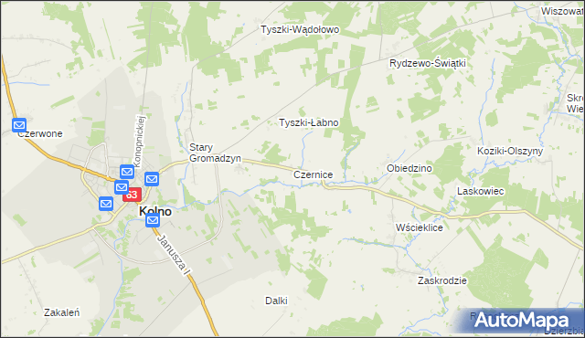 mapa Czernice gmina Kolno, Czernice gmina Kolno na mapie Targeo