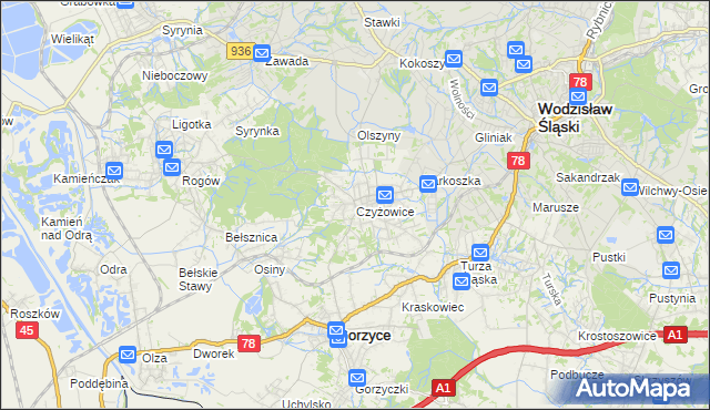 mapa Czyżowice gmina Gorzyce, Czyżowice gmina Gorzyce na mapie Targeo