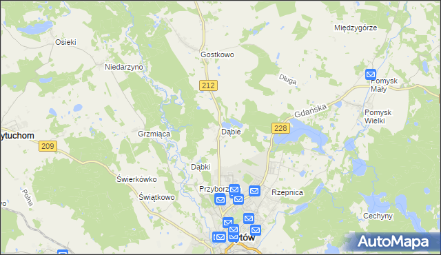 mapa Dąbie gmina Bytów, Dąbie gmina Bytów na mapie Targeo