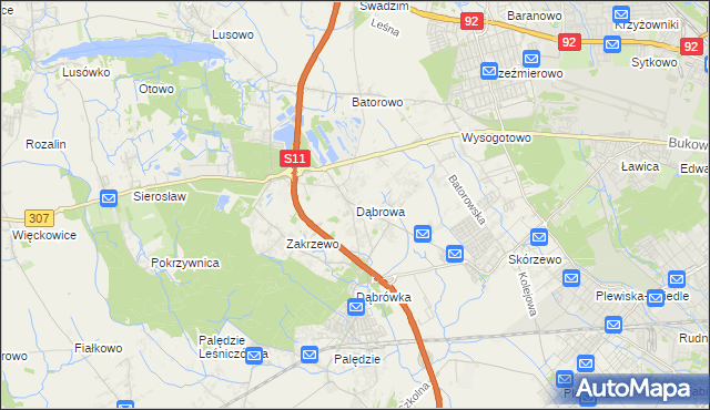 mapa Dąbrowa gmina Dopiewo, Dąbrowa gmina Dopiewo na mapie Targeo