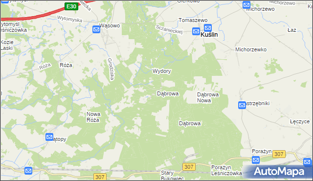 mapa Dąbrowa gmina Kuślin, Dąbrowa gmina Kuślin na mapie Targeo