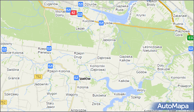 mapa Dąbrowa gmina Pawłów, Dąbrowa gmina Pawłów na mapie Targeo