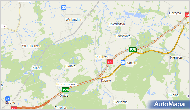 mapa Dąbrowa gmina Sianów, Dąbrowa gmina Sianów na mapie Targeo