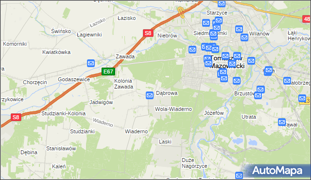 mapa Dąbrowa gmina Tomaszów Mazowiecki, Dąbrowa gmina Tomaszów Mazowiecki na mapie Targeo
