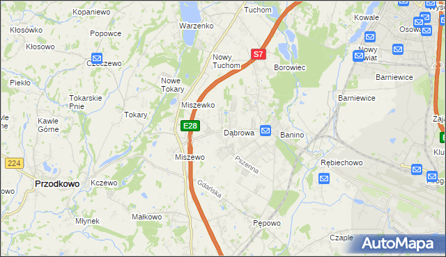 mapa Dąbrowa gmina Żukowo, Dąbrowa gmina Żukowo na mapie Targeo