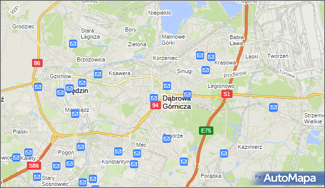 mapa Dąbrowa Górnicza, Dąbrowa Górnicza na mapie Targeo