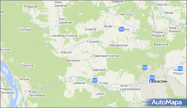 mapa Dąbrowa-Kolonia gmina Łaskarzew, Dąbrowa-Kolonia gmina Łaskarzew na mapie Targeo