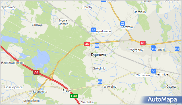 mapa Dąbrowa powiat opolski, Dąbrowa powiat opolski na mapie Targeo