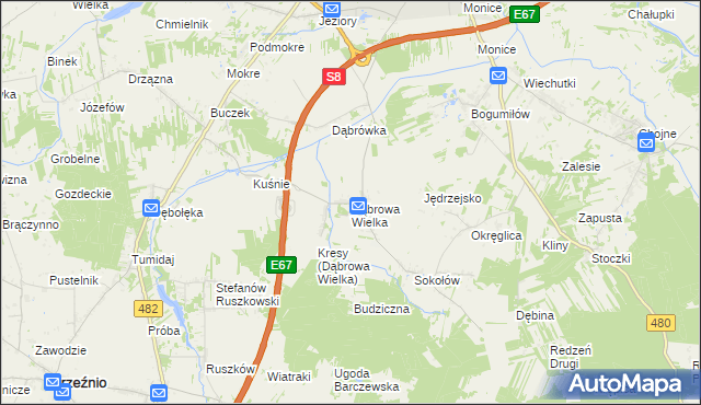 mapa Dąbrowa Wielka gmina Sieradz, Dąbrowa Wielka gmina Sieradz na mapie Targeo