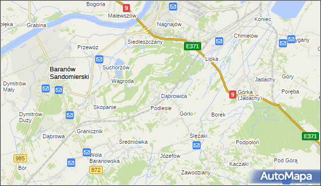 mapa Dąbrowica gmina Baranów Sandomierski, Dąbrowica gmina Baranów Sandomierski na mapie Targeo