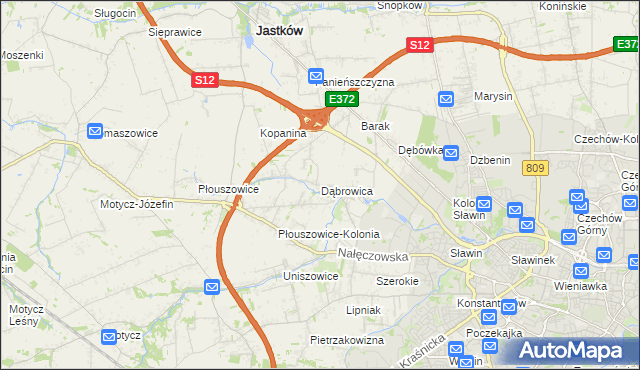mapa Dąbrowica gmina Jastków, Dąbrowica gmina Jastków na mapie Targeo