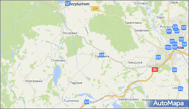 mapa Dąbrówka gmina Borzytuchom, Dąbrówka gmina Borzytuchom na mapie Targeo