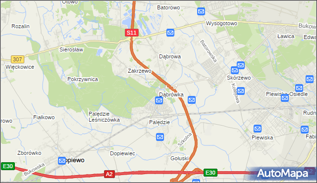 mapa Dąbrówka gmina Dopiewo, Dąbrówka gmina Dopiewo na mapie Targeo