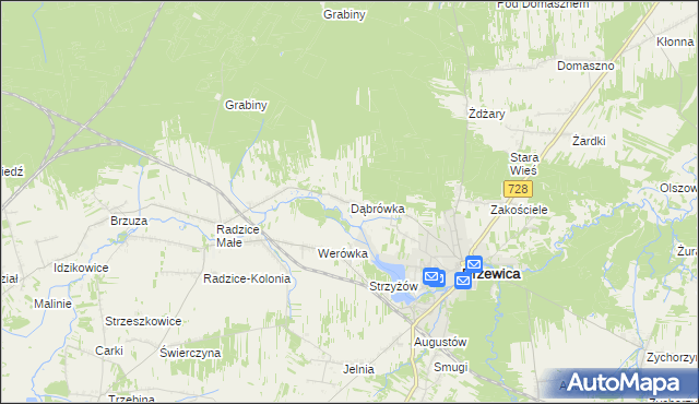 mapa Dąbrówka gmina Drzewica, Dąbrówka gmina Drzewica na mapie Targeo