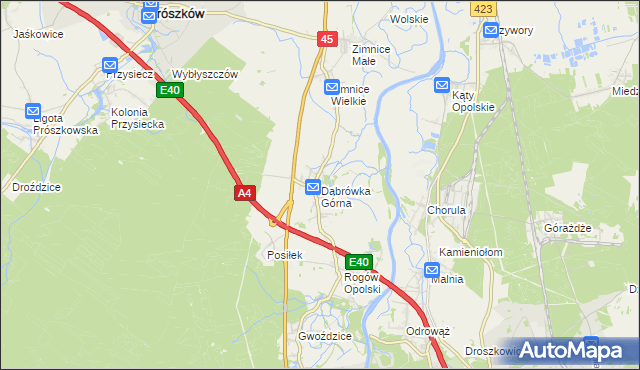 mapa Dąbrówka Górna gmina Krapkowice, Dąbrówka Górna gmina Krapkowice na mapie Targeo