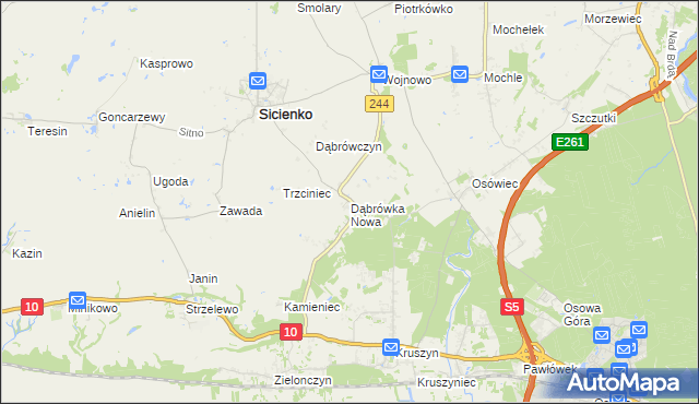 mapa Dąbrówka Nowa gmina Sicienko, Dąbrówka Nowa gmina Sicienko na mapie Targeo