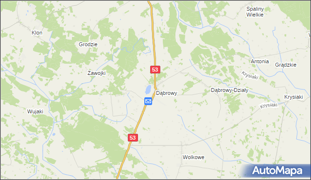 mapa Dąbrowy gmina Rozogi, Dąbrowy gmina Rozogi na mapie Targeo