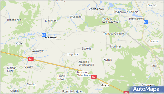 mapa Dalekie gmina Wąsewo, Dalekie gmina Wąsewo na mapie Targeo