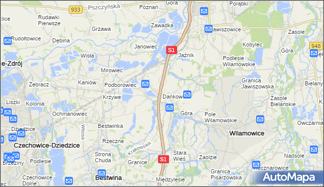 mapa Dankowice gmina Wilamowice, Dankowice gmina Wilamowice na mapie Targeo