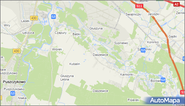 mapa Daszewice gmina Mosina, Daszewice gmina Mosina na mapie Targeo