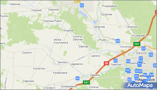 mapa Dębniak gmina Ujazd, Dębniak gmina Ujazd na mapie Targeo