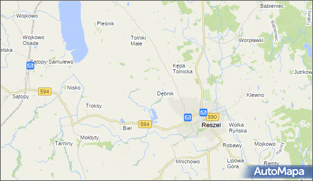 mapa Dębnik gmina Reszel, Dębnik gmina Reszel na mapie Targeo