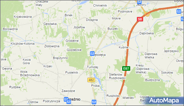 mapa Dębołęka gmina Brzeźnio, Dębołęka gmina Brzeźnio na mapie Targeo