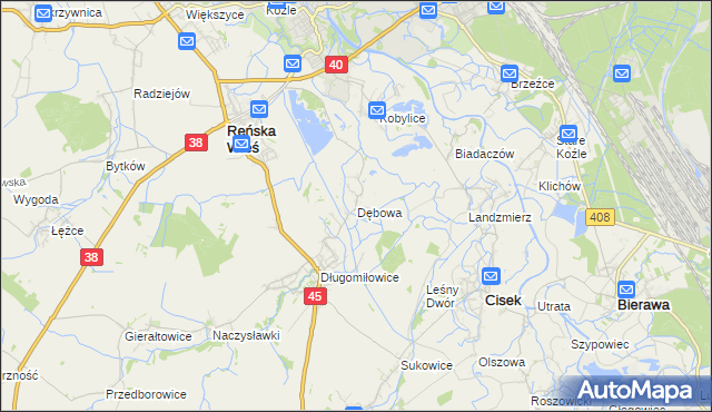 mapa Dębowa gmina Reńska Wieś, Dębowa gmina Reńska Wieś na mapie Targeo