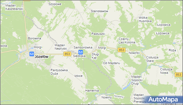 mapa Długi Kąt gmina Józefów, Długi Kąt gmina Józefów na mapie Targeo