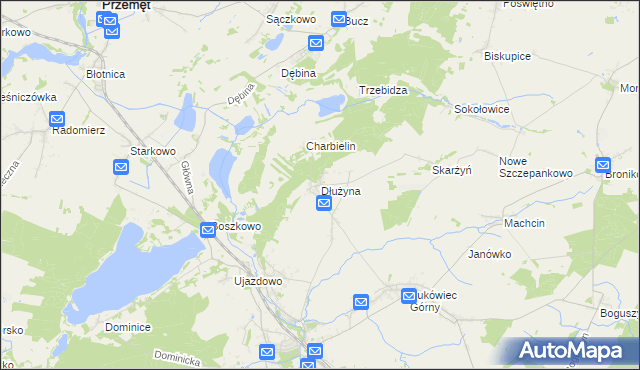 mapa Dłużyna gmina Włoszakowice, Dłużyna gmina Włoszakowice na mapie Targeo