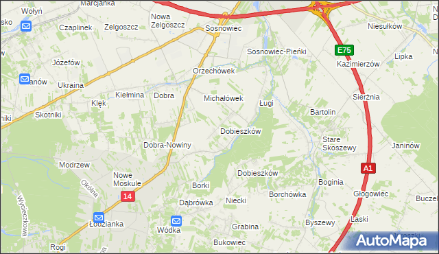 mapa Dobieszków gmina Stryków, Dobieszków gmina Stryków na mapie Targeo